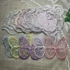 10018刺繍モチーフ　お花5枚　蝶々5枚　計10枚