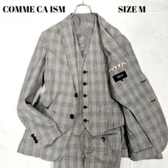 コムサイズム 3ピース スーツセットアップ カジュアル チェック柄 グレー M