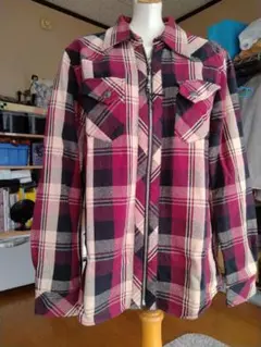フランネル長袖シャツ 赤系チェック