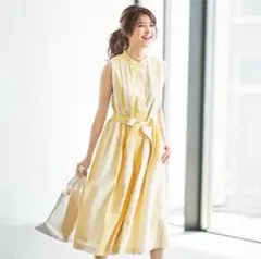 【美品】UNIQLO×U　シアサッカーコットンシャツワンピース　イエロー