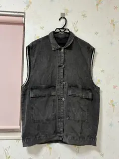 DAZY ブラックデニムベスト　ノースリーブジャケット XL