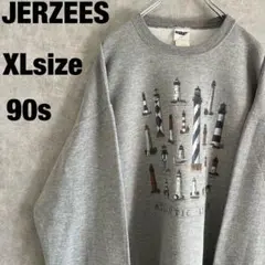90s ジャージーズ XL 灯台 アートプリント スウェット 霜降りグレー 古着のサムネイル