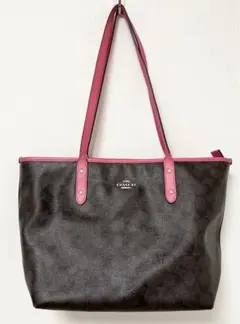 COACH コーチ トートバッグ シグネチャー レザー ファスナー付き