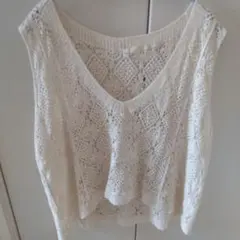coca アイボリー レース編み ノースリーブ トップス