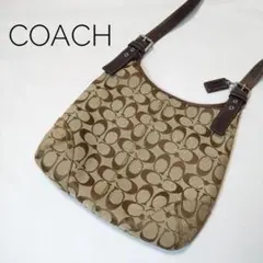 COACH コーチ シグネチャー ショルダーバッグ キャンバス レザー 茶