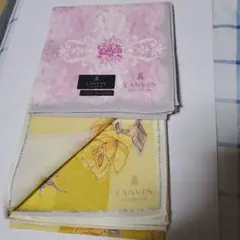 LANVIN 花柄ハンカチ ピンク とイエローの2枚