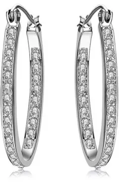 フープピアスレディーススワロフスキーホワイトゴールド K18 18金 プレゼント