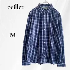 oeillet ウイエ　チェック　長袖シャツ M　ネイビー　レディースのサムネイル
