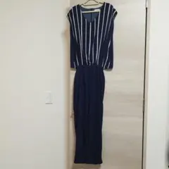 ネイビー ストライプ オールインワン 38/M