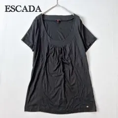 ESCADA エスカーTシャツ ピンタック ブラック シルク コットン 42のサムネイル