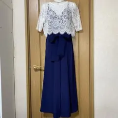 新品 レーストップス付き ネイビー オールインワン パンツドレス フォーマル M