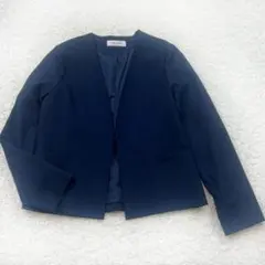 キレイスポット ノーカラー ジャケット ストレッチ ネイビー M
