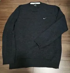 NIKE GOLF 刺繍ロゴ入り　ハイゲージニットセーター　L　ウール　黒