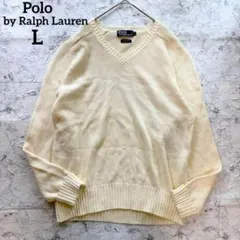 【ポロラルフローレン】90s vネックニット 肉厚セーター 白系 ゆるだぼ Lのサムネイル