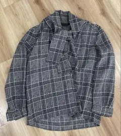 ユニバーサルランゲージ ボウタイ付きブラウス チェック　リボン S〜M 38