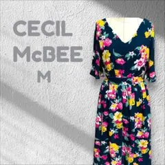 セシルマクビー ロングワンピース 花柄 Mサイズ ブラック 1570