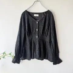 rps 総レース ペプラム ブラウス 黒 長袖 M 体型カバー 上品　春