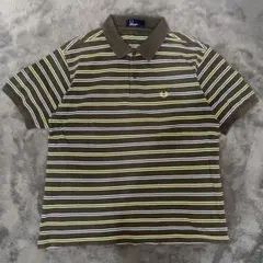 【R1317】FRED PERRY ボーダーポロシャツ サイズL グレー