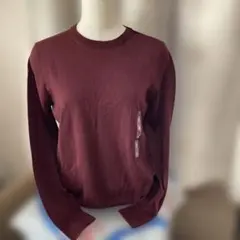 新品未使用無印クルーネックセーターSウール81％シルク11％ボルドーカラー