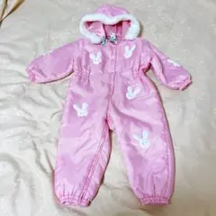 レア　メゾピアノ 95cm スキーウェア　うさぎ柄 中綿ジャンプスーツ ピンク