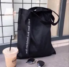 新品✨持ち手メッセージトートバッグ ブラック 黒 シンプル 男女兼用 大容量