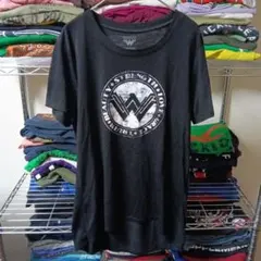 90s中国製XLレディースワンダーウーマンブラックtシャツUSA直輸入メンズ古着