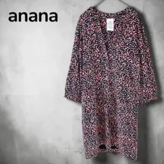【アナナanana】フラワープリントワンピース　Vネック　薄手　大人可愛い　F