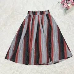 7357 サイレントワース フレアスカート ストライプ レディースボトム グレーのサムネイル