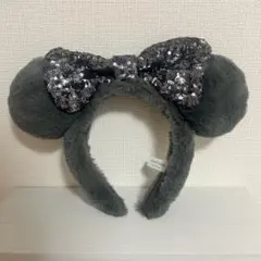 グレー ミッキー耳カチューシャ ラメリボン付き