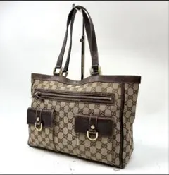 グッチ　 GGキャンバス　 トートバッグ　ブラウン