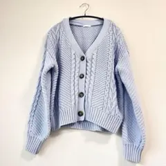 GUライトブルー ケーブルニットカーディガン L
