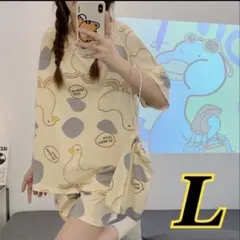 【新品未使用】ルームウエア パジャマ アヒル 黄色 半袖 上下セット 総柄