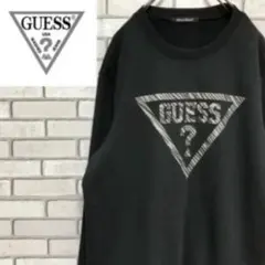 ゲスGUESS ☆ ゼブラ柄 ビックロゴ入り スエット ブラック 90s