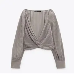 ZARA グレー ドレープブラウス XS