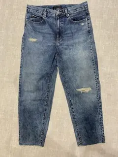 UNIQLO スラウチテーパードアンクルジーンズ ダメージデニム 27