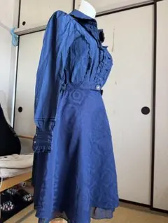 アクシーズ、ネイビー フリル付きシャツスカート