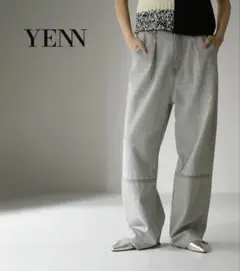 YENN タックワイドデニムパンツ ライトグレー38サイズ