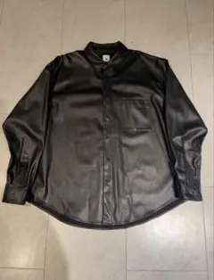 ブラック　レザー　ボタンアップシャツ　ジャケット