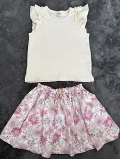 petit main フリル付きトップスと花柄スカートセット 110cm