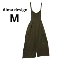 Alma designカーキ オールインワン サロペット ウエストリボン M