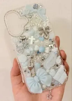 iPhone16対応　ハンドメイド　スマホケース　ブルー系