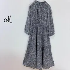 grove フローラルAラインロングワンピース ボトルネック ブラック M