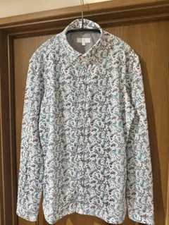 新品！Parkes 人気のリバティ いちご泥棒 長袖のちび襟シャツ ブルー系 