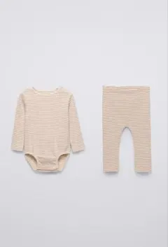 リブ編みボディスーツ＆レギンスセット 3-6ヶ月68cm