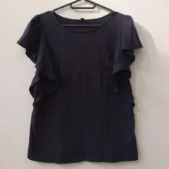 UNIQLO ネイビー フリル付き半袖シャツ M