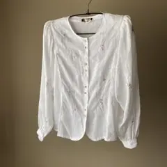 vintage 昭和レトロ　長袖　ブラウス　花　ボタニカル　刺繍