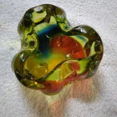 【昭和レトロ】多色ガラス灰皿 波状デザイン