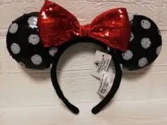 G ディズニー　カチューシャ　スパンコール　黒　水玉　ミニー