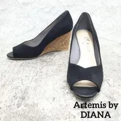 美品✨ダイアナ✨スエード ウェッジソール オープントゥ パンプス 22cm 黒