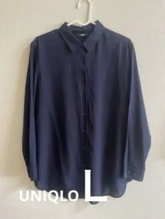 美品/UNIQLOネイビー 長袖シャツ L